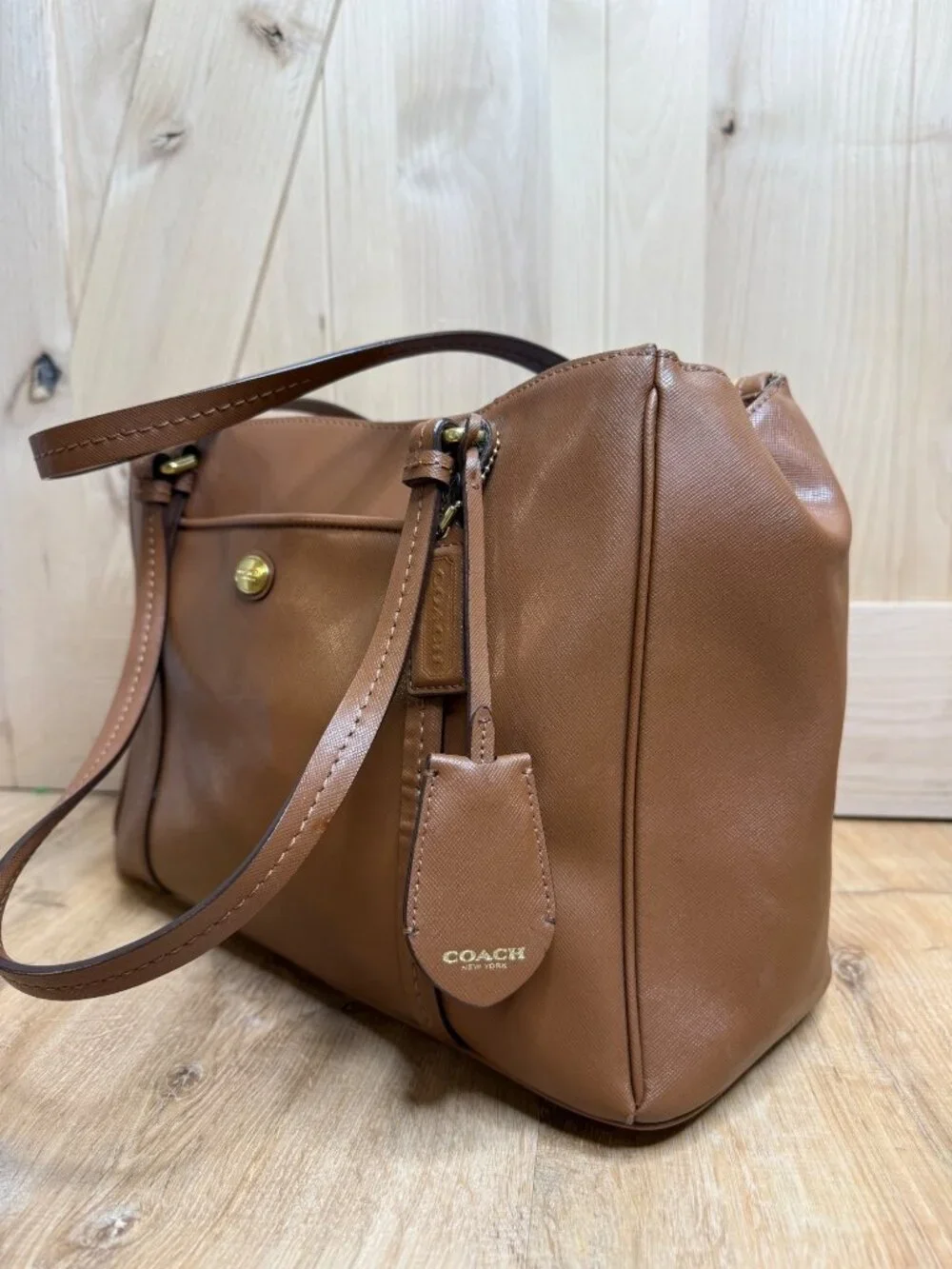 Coach Peyton Leather Jordan Double Zip Carryall Bag F25669 Chestnut EUC - Picture 3 of 12